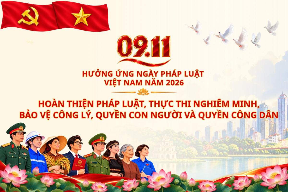 Bộ nhận diện và các khẩu hiệu tuyên truyền hưởng ứng Ngày Pháp luật Việt Nam năm 2026
