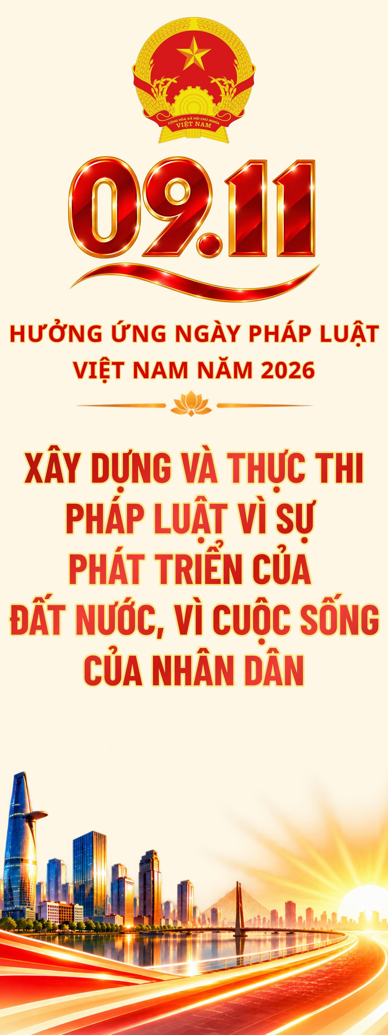 Bộ nhận diện và các khẩu hiệu tuyên truyền hưởng ứng Ngày Pháp luật Việt Nam năm 2026