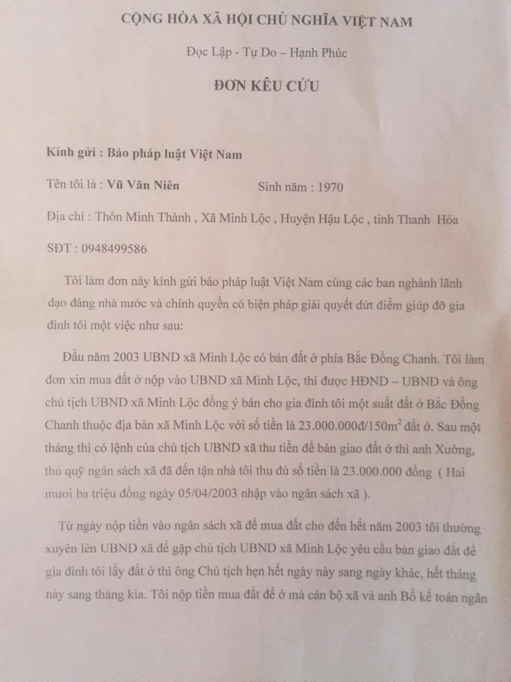 Thanh Hoá :  14 năm gian nan hành trình đi đòi đất