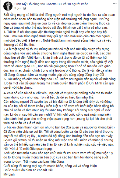 Ca sĩ Mỹ Linh lên tiếng về phát ngôn bị cư dân mạng 'ném đá'