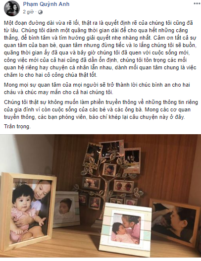 Phạm Quỳnh  Anh lần đầu chia sẻ sau tuyên bố ly hôn