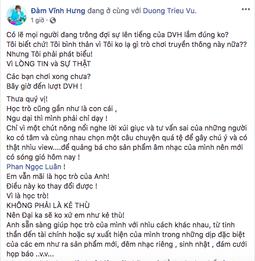 Đàm Vĩnh Hưng 'lên tiếng' khi học trò cũ Phan Ngọc Luân tiết lộ từng chung giường