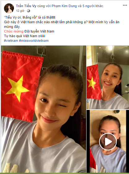 Bận thi nhan sắc nhưng các Hoa hậu vẫn không quên chúc mừng ĐT Việt Nam