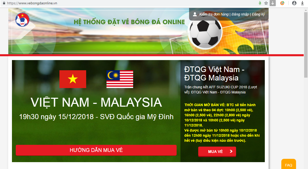 Liên đoàn bóng đá cảnh báo trang web giả mạo đặt vé chung kết AFF Cup