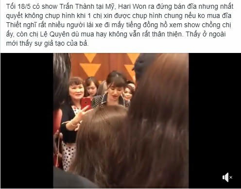 Hari Won bị tố chảnh chọe khi từ chối chụp ảnh cùng người lớn tuổi