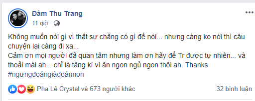 Đàm Thu Trang lên tiếng về tin đồn mang thai trước khi cưới