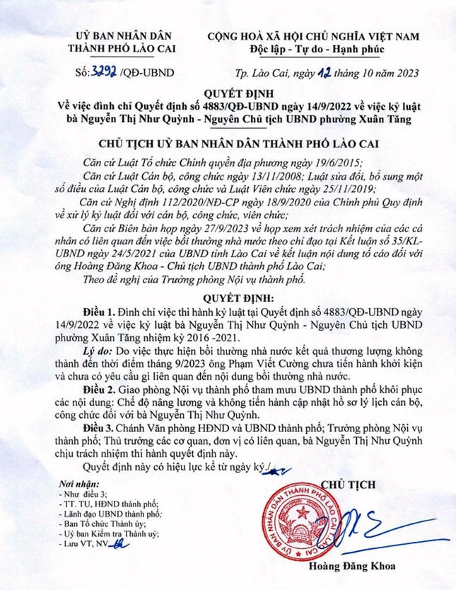 Đình chỉ việc thi hành kỷ luật Bí thư Đảng ủy phường Xuân Tăng