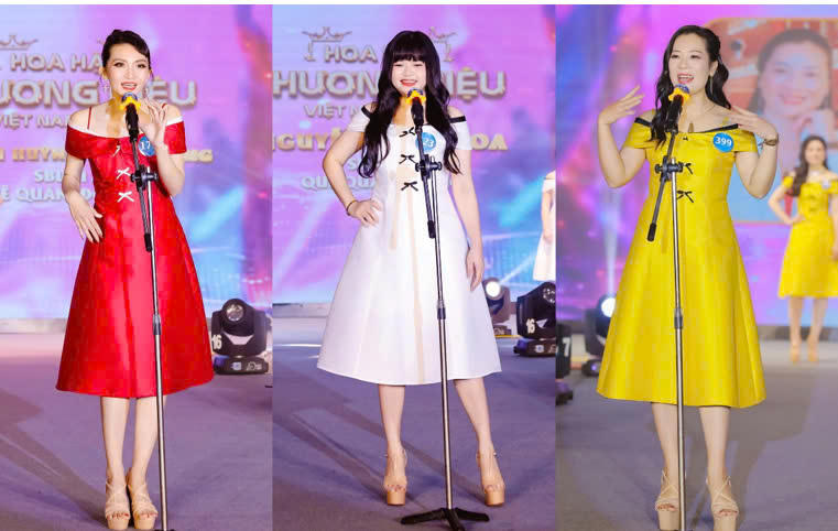 Các thí sinh với trang phục dân tộc tại bán kết 'Hoa hậu Thương hiệu Việt Nam 2024'