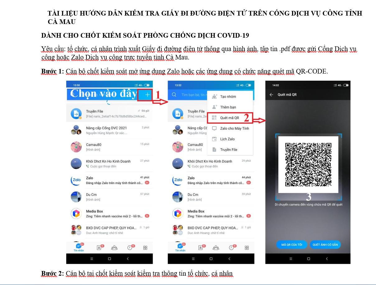 Cà Mau hướng dẫn tính năng cấp Giấy đi đường bằng mã QR-Code