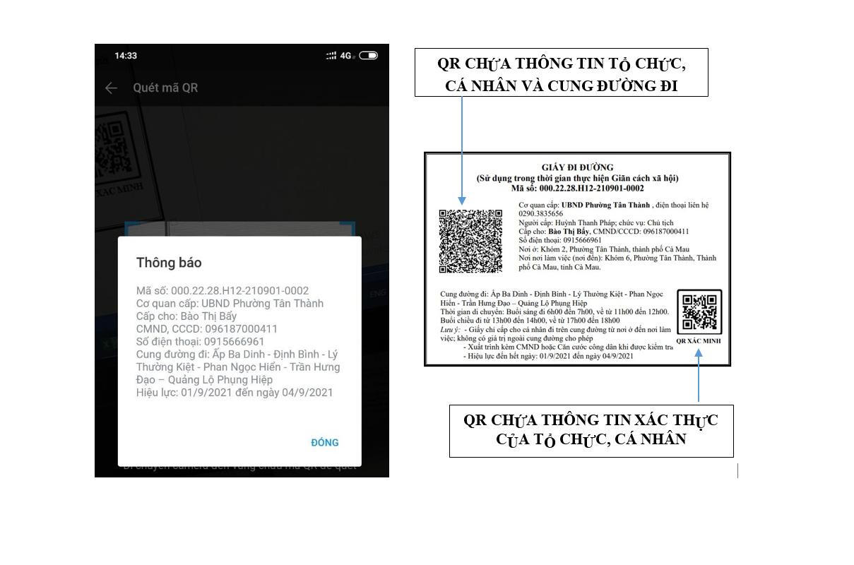 Cà Mau hướng dẫn tính năng cấp Giấy đi đường bằng mã QR-Code