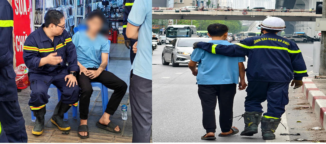 Cứu nam thanh niên có hành động nguy hiểm trên cầu vượt ở Hà Nội