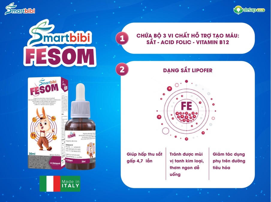 Smartbibi Fesom - Bộ 3 vi chất hỗ trợ tạo máu hiệu quả cho trẻ đến từ Italy
