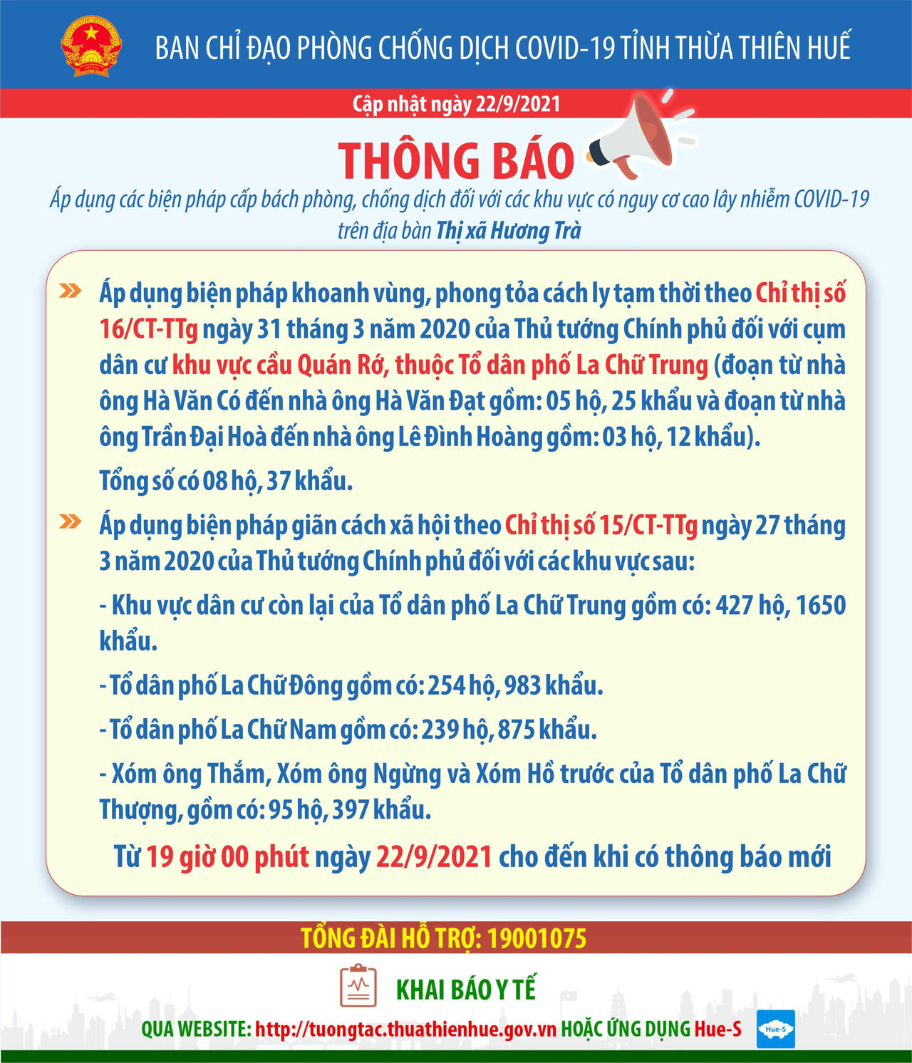 Tạm phong tỏa một phường thuộc thị xã Hương Trà 