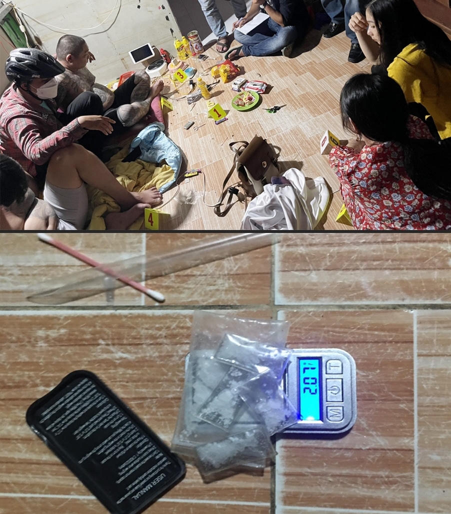 Kiểm tra hành chính thì phát hiện nhóm đối tượng đang tổ chức sử dụng ma tuý 