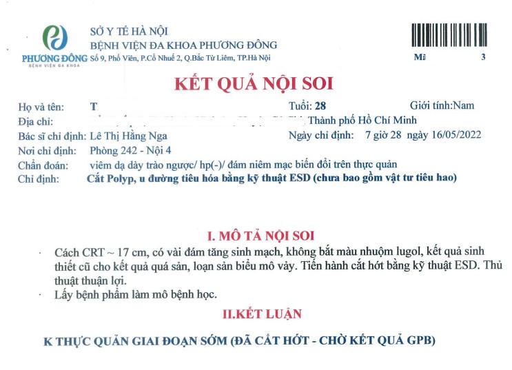Bệnh viện Phương Đông: Điều trị sớm cho bệnh nhân phát hiện ung thư thực quản nhờ khám tổng quát 