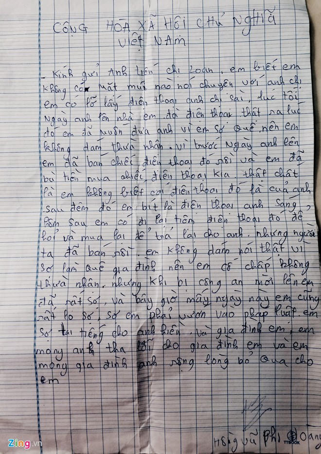 Vợ Hiếu Hiền gửi thư xin lỗi gia đình mất cắp iPhone