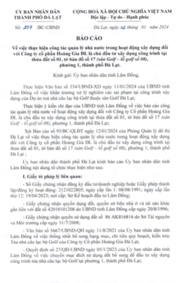 TP Đà Lạt báo cáo gì về vi phạm xây dựng tại sân golf Đồi Cù?