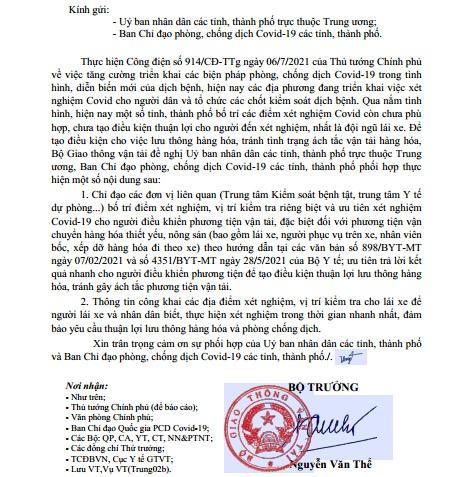 Bộ Giao thông đề nghị ưu tiên xét nghiệm COVID-19 cho lái xe kinh doanh vận tải