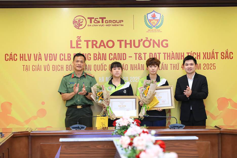 T&T Group thưởng hơn 1,2 tỷ đồng cho CLB Bóng bàn CAND - T&T 