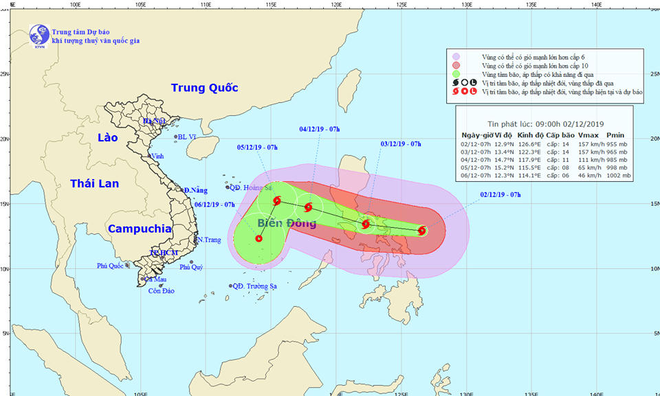 Ngày mai 3/12, bão KAMMURI đi vào biển Đông