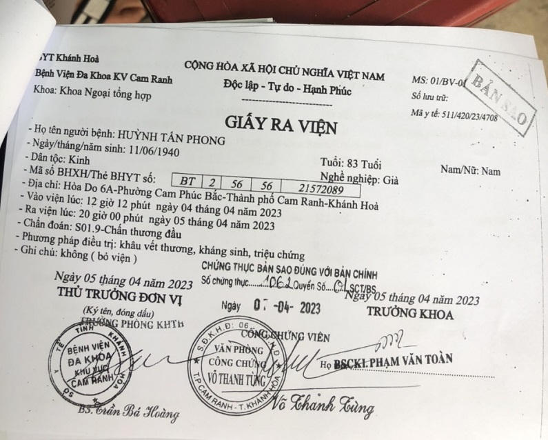 Cam Ranh (Khánh Hòa): Ông lão 83 tuổi bị côn đồ đánh dã man, công an đang tìm bắt thủ phạm