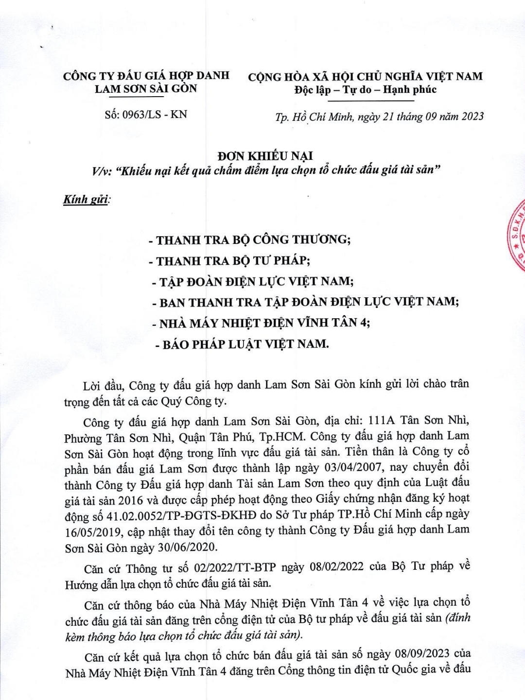 Bình Thuận: Nhiệt điện Vĩnh Tân 4 bị khiếu nại khi lựa chọn tổ chức đấu giá