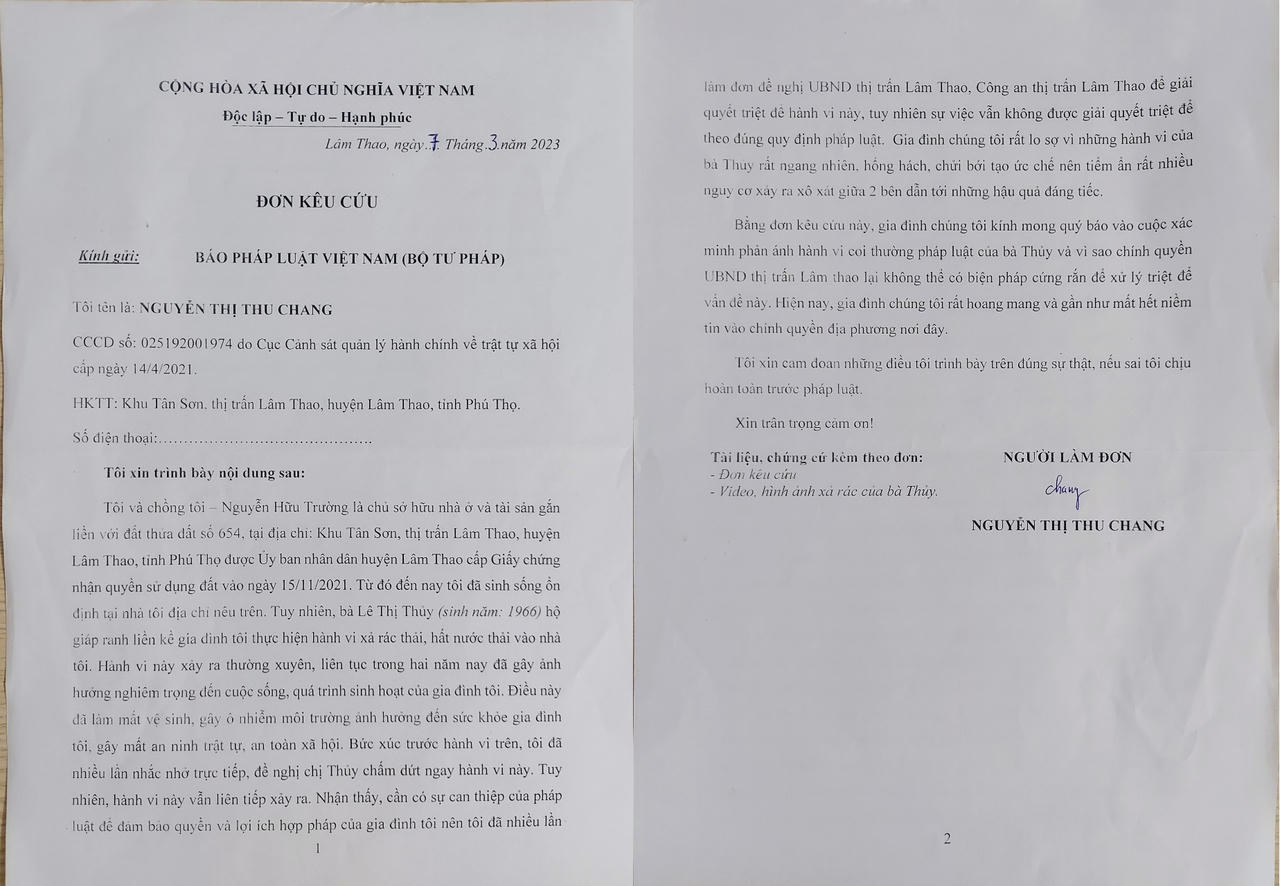 Lâm Thao (Phú Thọ): Người dân kêu cứu vì suốt gần hai năm bị hàng xóm “khủng bố tinh thần” bằng rác, nước thải