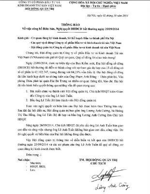 VN Assets thông báo kết quả Đại hội đồng cổ đông bất thường