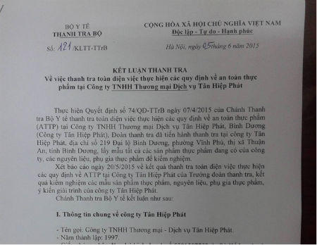 Đã có kết luận chính thức vụ Tân Hiệp Phát