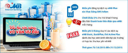 MB đưa ra nhiều ưu đãi với dịch vụ ngân hàng điện tử eMB