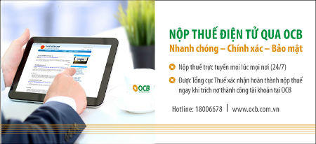 OCB miễn 100% phí thanh toán thuế điện tử cho doanh nghiệp