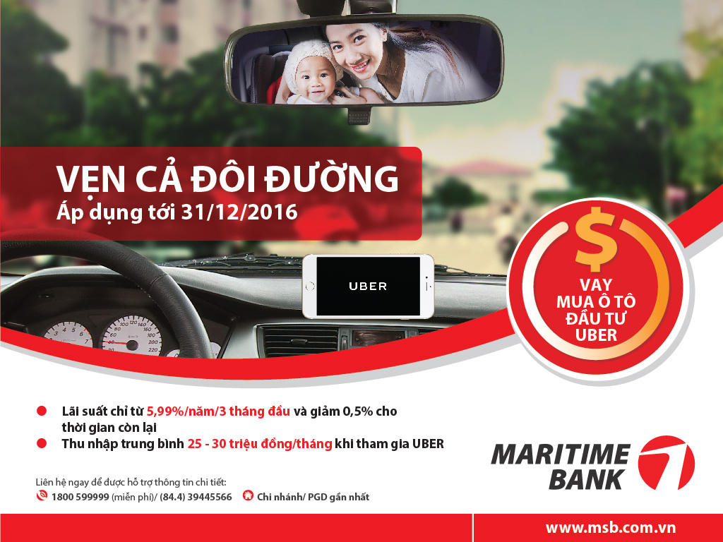 Vay mua ô tô đầu tư Uber với lãi suất chỉ từ 5.99% tại Maritime Bank 