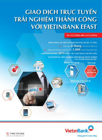 Miễn phí và nhận quà với dịch vụ VietinBank eFAST