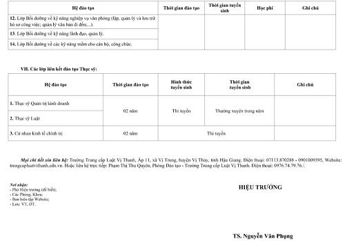 Trường Trung cấp Luật Vị Thanh tuyển sinh