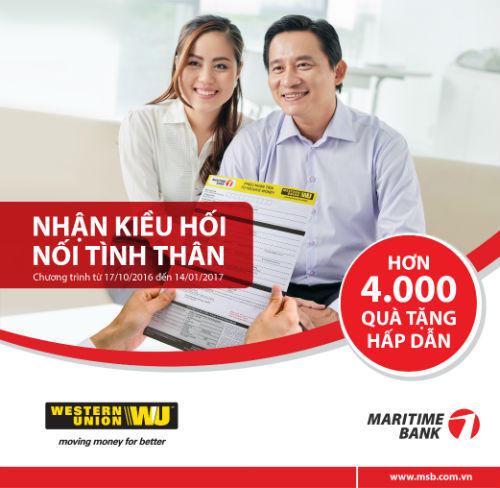 Cơ hội nhận nhiều phần quà giá trị khi nhận và chuyển tiền qua Western Union tại Maritime Bank