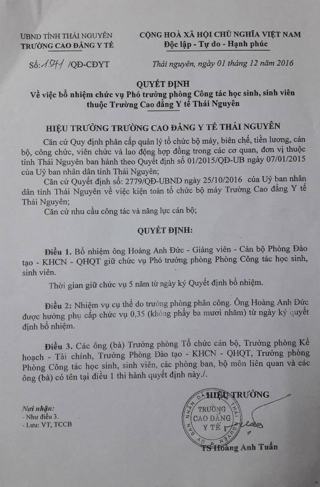 Trường Cao Đẳng Y tế Thái Nguyên: Sai phạm hàng loạt trong tuyển dụng, đào tạo, bổ nhiệm cán bộ