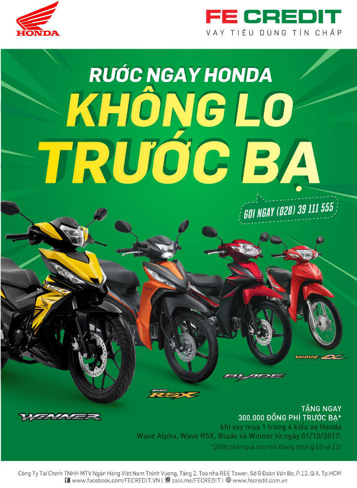 FE CREDIT ưu đãi 4.000 phần quà cho khách hàng vay mua xe Honda