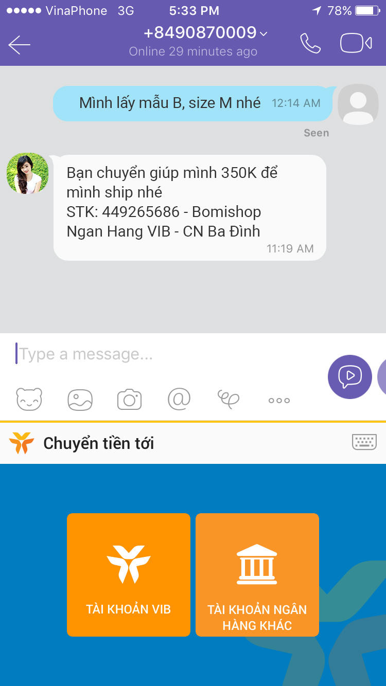 VIB giới thiệu tính năng chuyển tiền nhanh khi chat trên mạng xã hội 