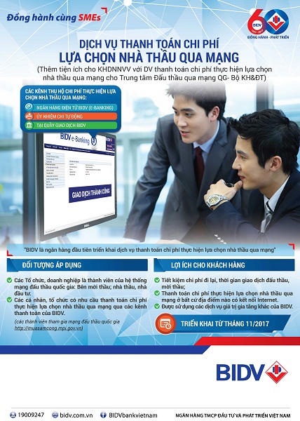 Thanh toán chi phí lựa chọn nhà thầu qua mạng với dịch vụ mới của BIDV