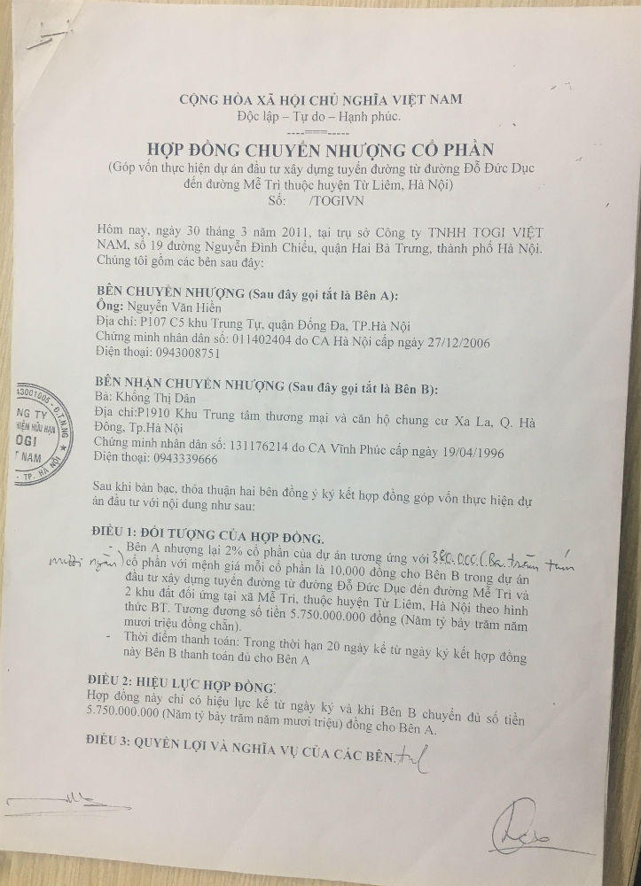 Hà Nội: Mất cả tỷ đồng vì dự án BT “ảo” của Công ty TNHH TOGI Việt Nam?