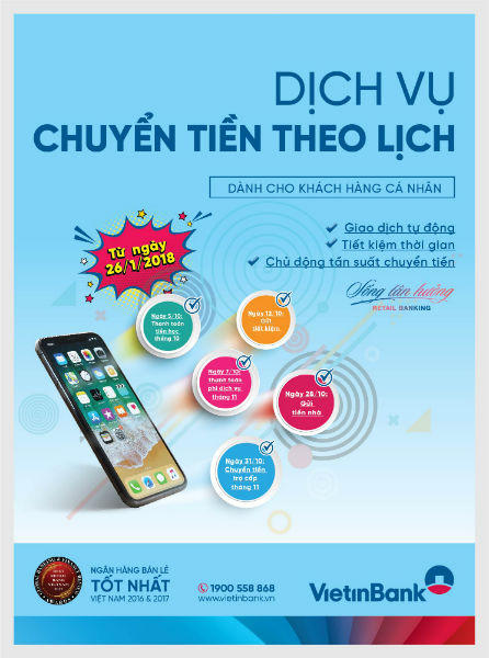 Chuyển tiền tự động theo lịch cùng VietinBank