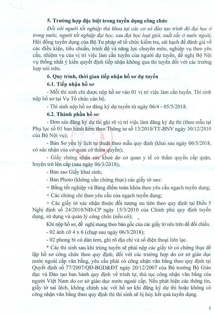 Bộ Tư pháp thông báo tuyển dụng công chức năm 2018