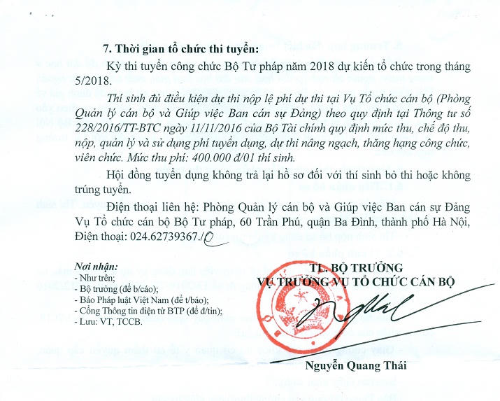 Bộ Tư pháp thông báo tuyển dụng công chức năm 2018