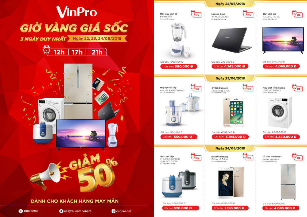 Điện máy VinPro giảm giá sốc 50% cùng World Cup