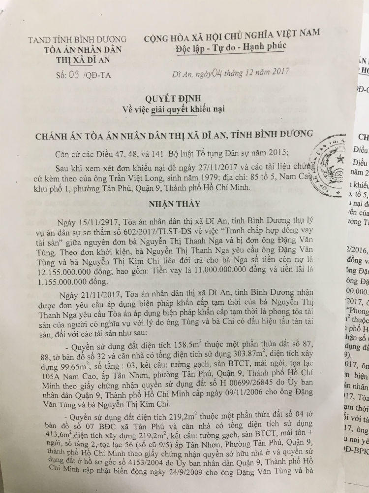 TAND Thị xã Dĩ An (Bình Dương): “Áp dụng biện pháp khẩn cấp tạm thời” có đúng luật?