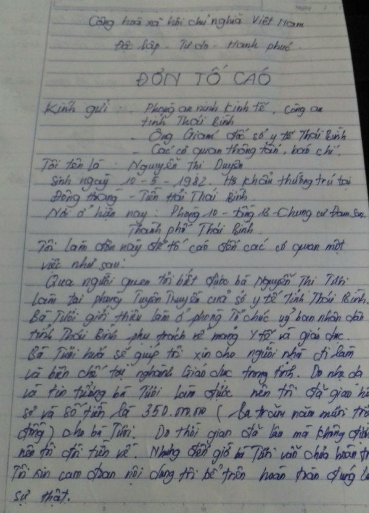 Thái Bình: Cán bộ trung tâm truyền thông sức khỏe bị tố lừa “chạy” việc