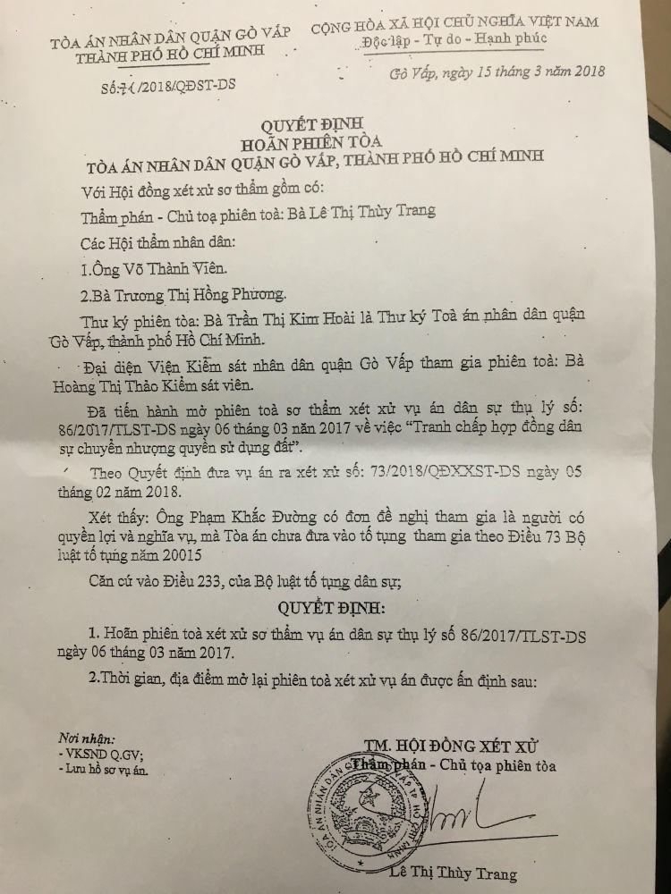 Vụ 'phạt cọc' tại TP HCM: Người có quyền và nghĩa vụ liên quan bị Tòa “để ngoài” vụ án?