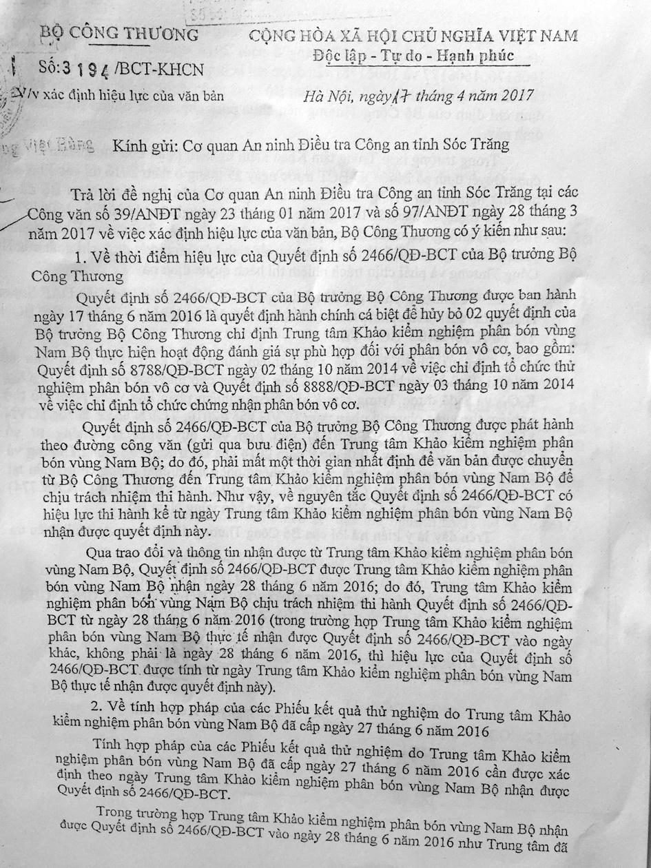Bộ Công Thương bị “phớt lờ” ý kiến trong nghi án phân bón rởm 