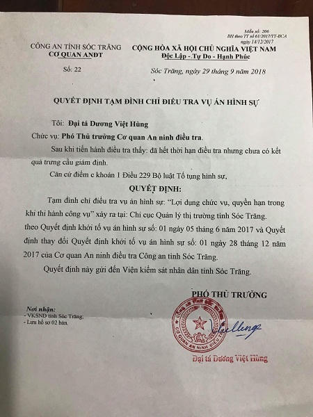 Tạm đình chỉ vụ án phân bón “rởm” tại Sóc Trăng