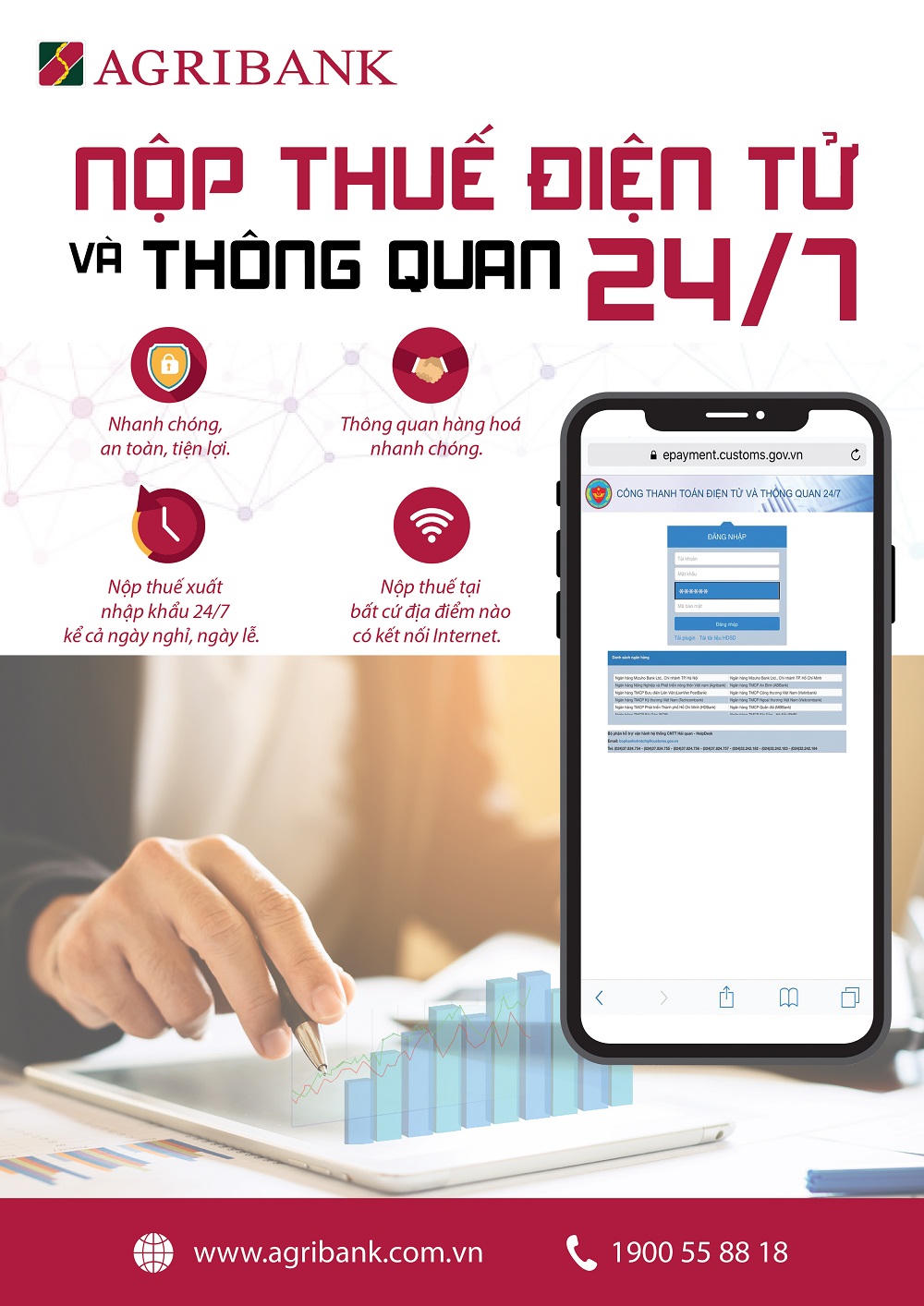 Agribank triển khai dịch vụ nộp thuế điện tử và thông quan 24/7 qua cổng thông tin điện tử hải quan